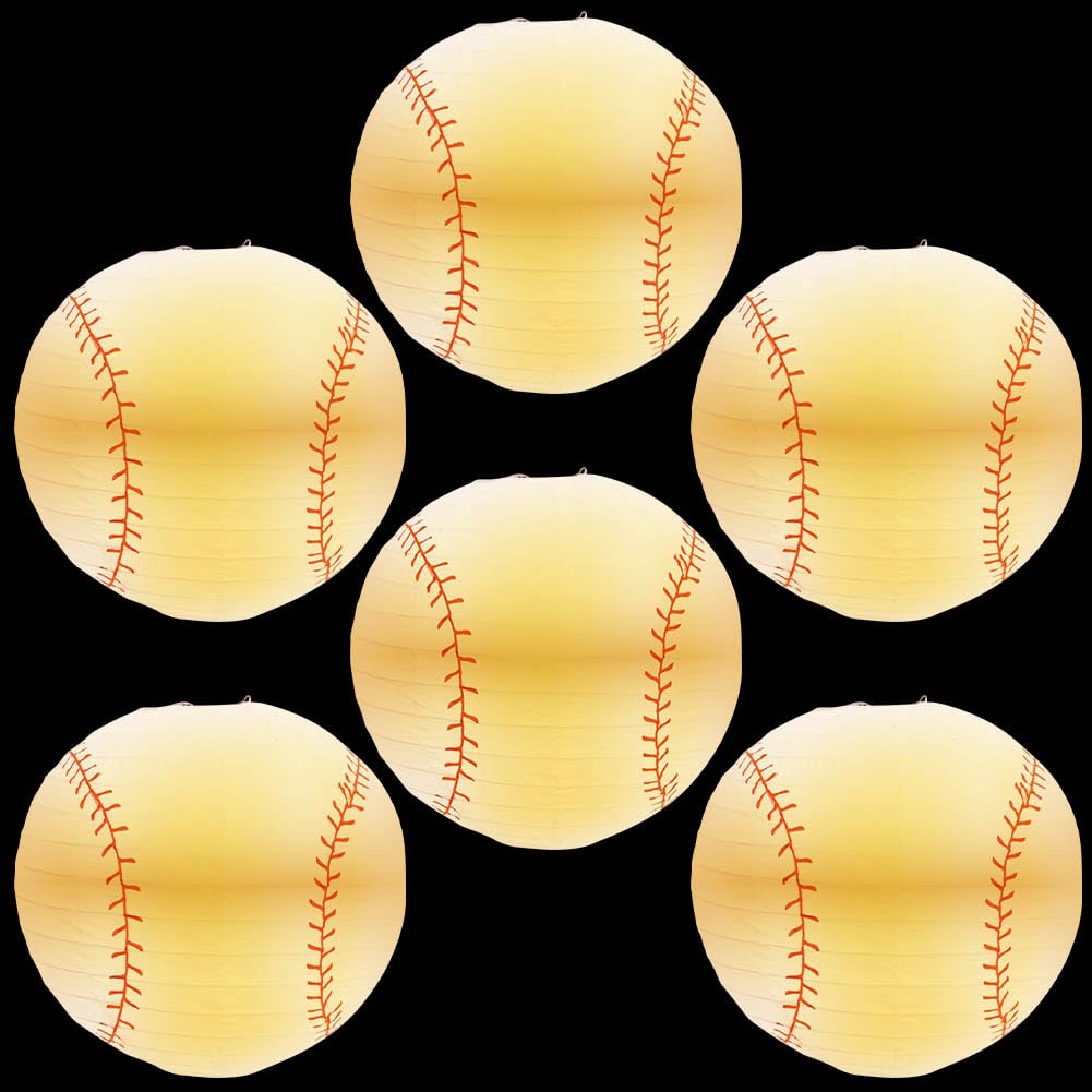 6 Pcs 12 Inches Baseball Paper Lanterns Baseball Party Hanging Decoration Sports Ball Lantern for Birthday Baby Shower Sports School Game Bar Party Supply