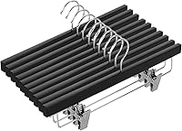 Vista 1 de AMKUFO 20 piezas de perchas de madera para pantalones, perchas sólidas para pantalones con clips ajustables de 14 pulgadas, perchas de madera negra