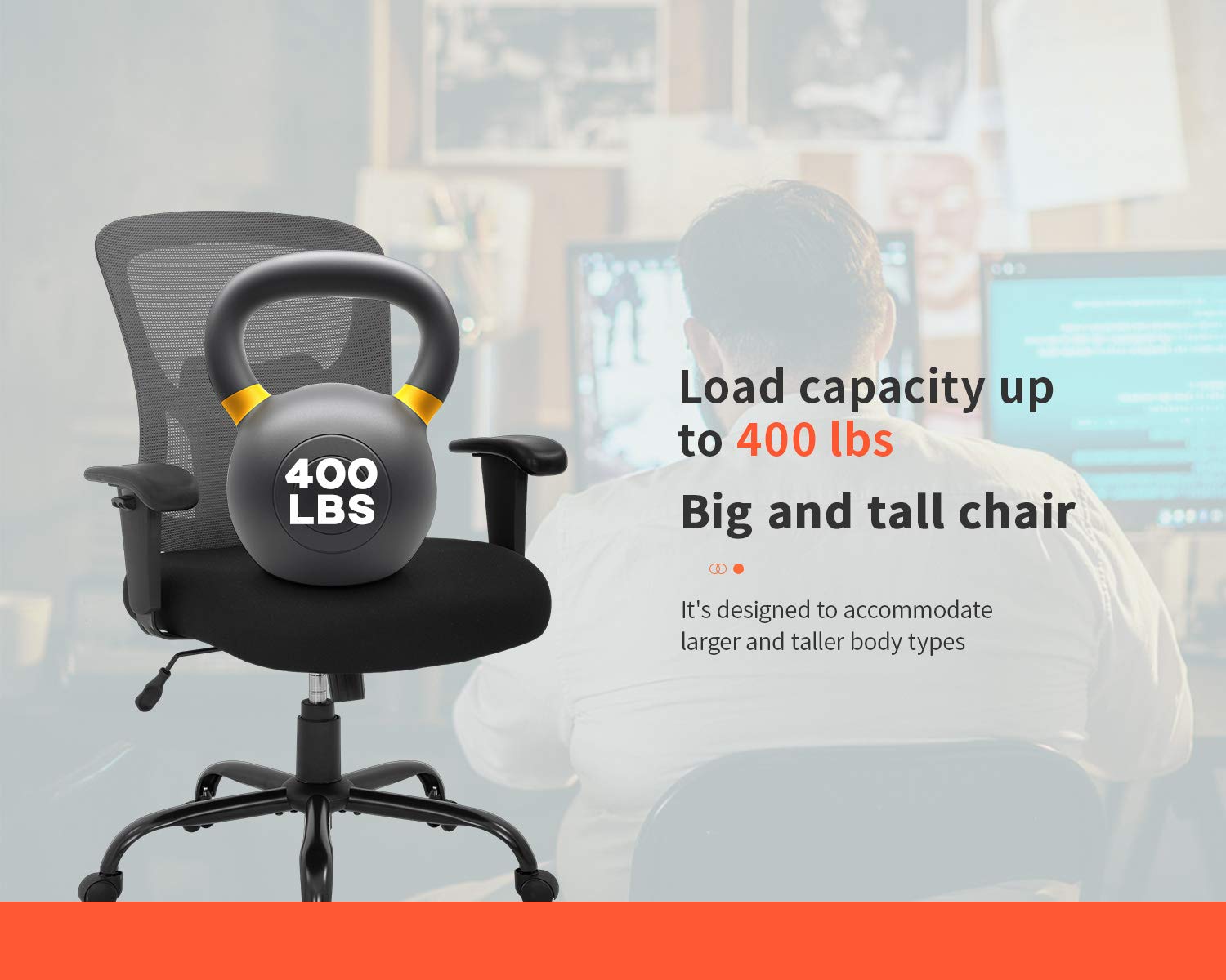 Snapklik.com : Big And Tall Office Chair 400lbs Wide Seat Mesh Desk ...