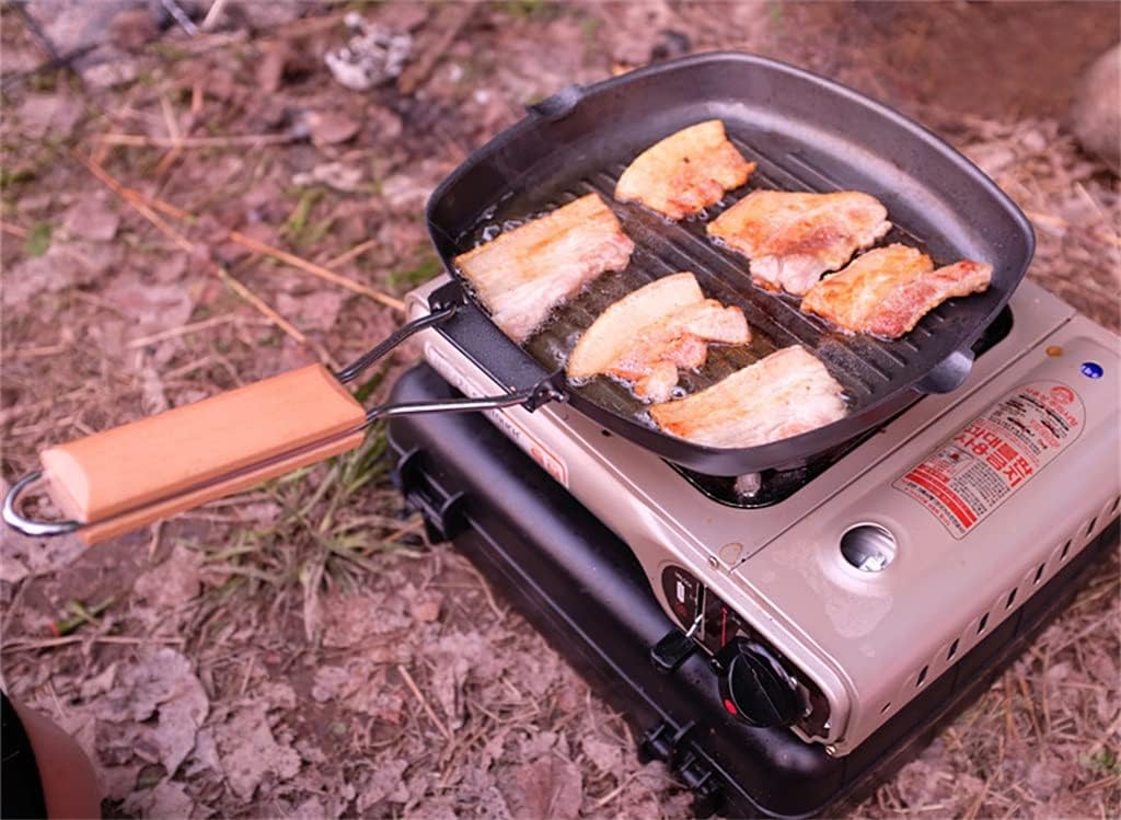 Folding Barbecue Roasting pan Outdoor Portable BBQ Square Steak Picnic Non-Sticky teppanyaki Grill Pot(24cm)
