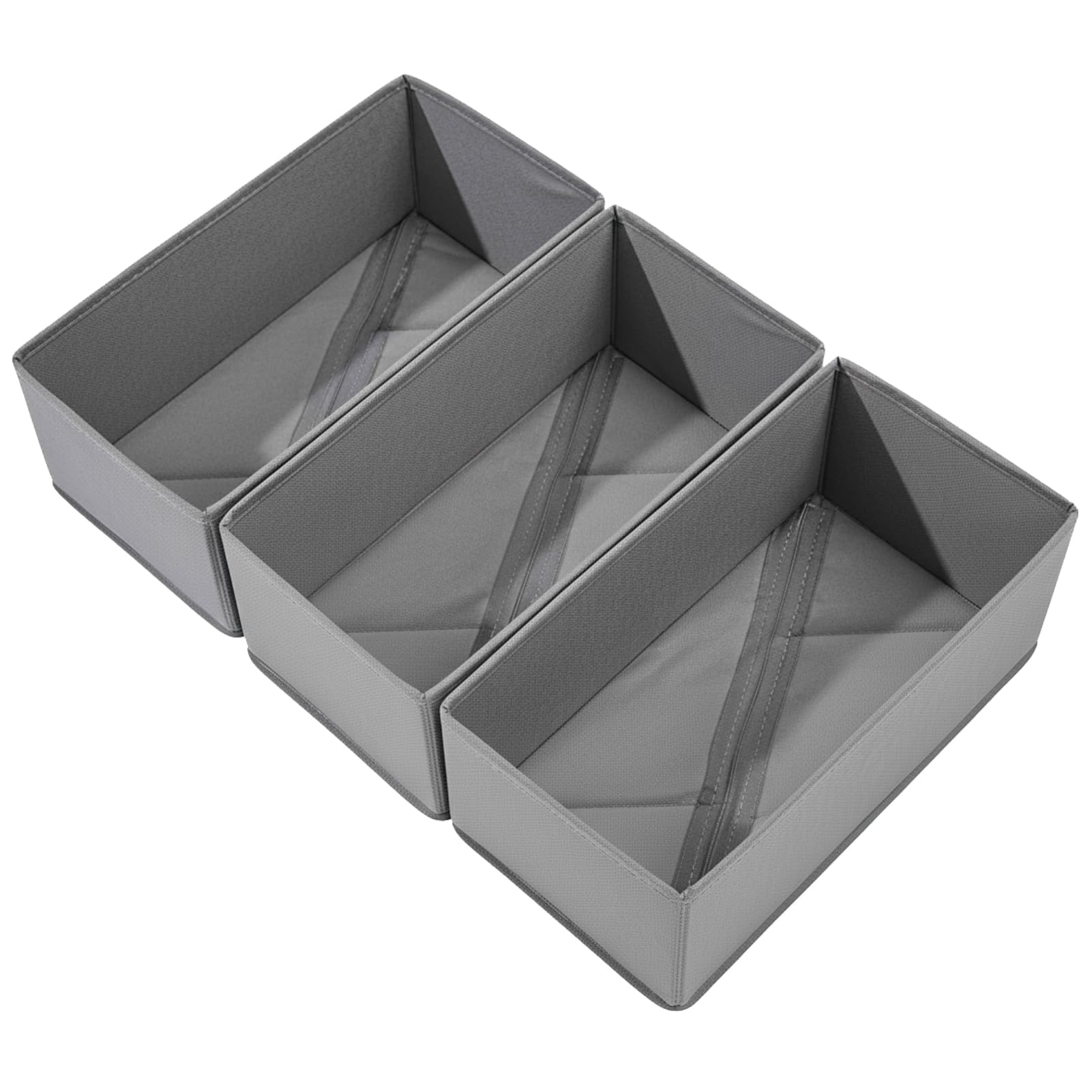 Sock Drawer Organizer Set of 3 Pack Gray, 11" Small Collapsible Fabric Underwear Dividers, Closet Foldable Dresser Storage Bins