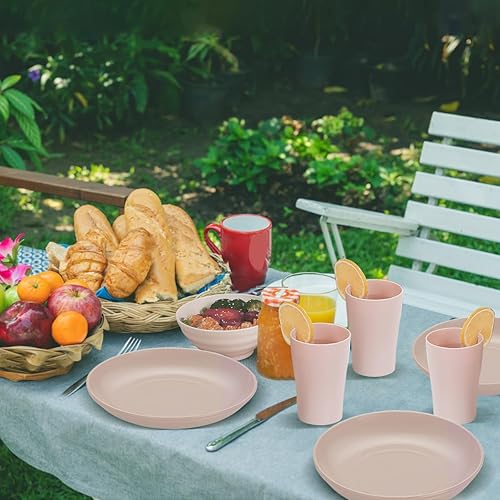 Miniatura 7 de Juego de vajilla de plástico de 32 piezas para 8 personas con una bolsa portátil Oragnizer, juegos de platos y cuencos reutilizables que incluyen