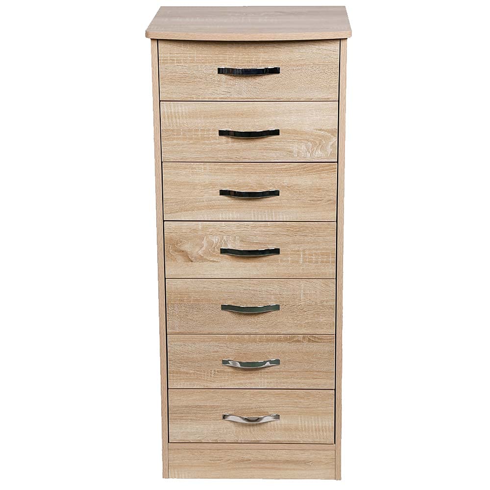 BAKAJI Mobile Cassettiera Mobiletto 7 Cassetti Settimino in Legno MDF Pomelli in Metallo Design Moderno Arredamento Casa Camera da Letto Dimensione 46 x 42 x 116 cm (Quercia)