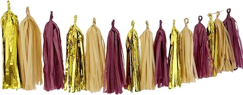 Miniatura 2 de Kit de guirnalda de borlas de tejido de papel kraft color burdeos dorado para fiestas, telón de fondo para bodas, fiestas, despedidas de soltera,