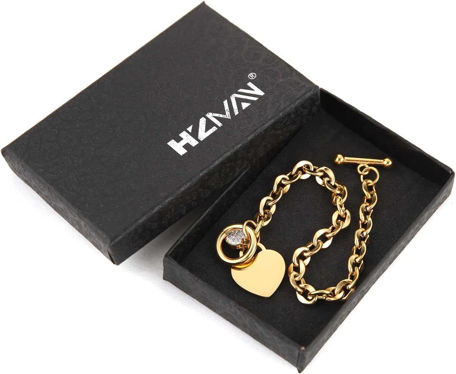 HZMAN Stainless Steel Silver/Rose/18k Gold Plated Zircon Heart Bracelet for Women Romantic Gift Toggle Clasp Link Bracelets - Image 6