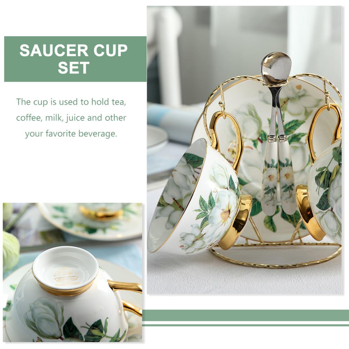 Keramik Kaffeebecher Satz mit Untertasse und Löffel Ergonomisches Design Langlebig Zubehör für Tee und Kaffee im Europäischen Stil