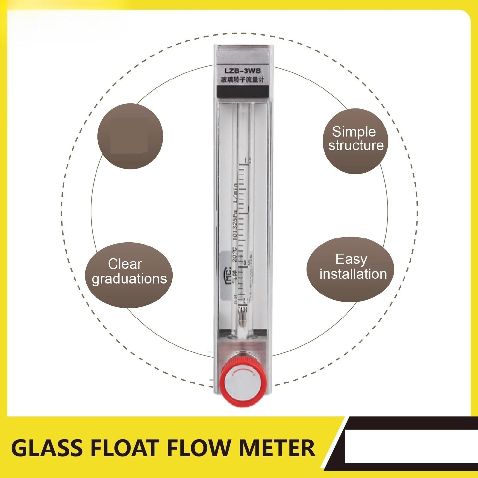 LZB-3WB - Medidor de flujo de flotación de vidrio, rotámetro de tubo de vidrio, micro medidor de flujo de gas para aire, nitrógeno y oxígeno, ajustable (contáctenos)