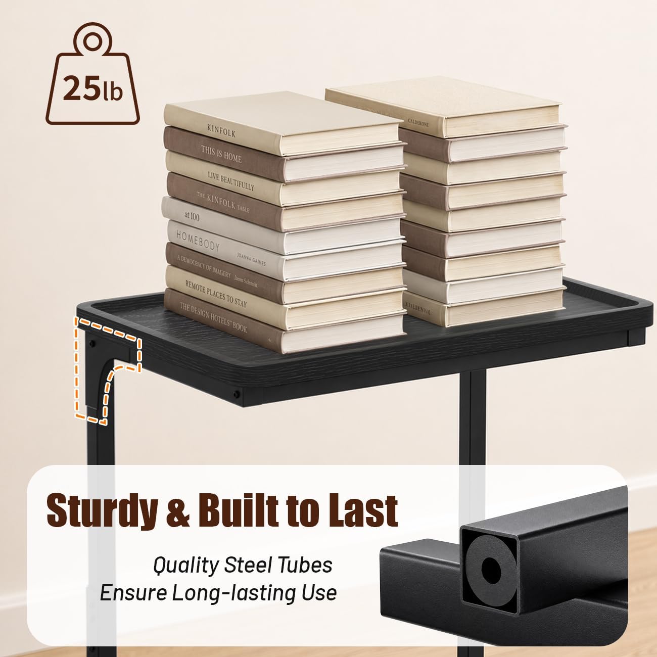 SLEEPING LAMB C Shaped End Table with TV Tray Top, Sofa Arm Table | Engineered Wood Tray Top, Metal Frame, Easy Assemble, Couch Side Table for Living room, Bedroom, Black