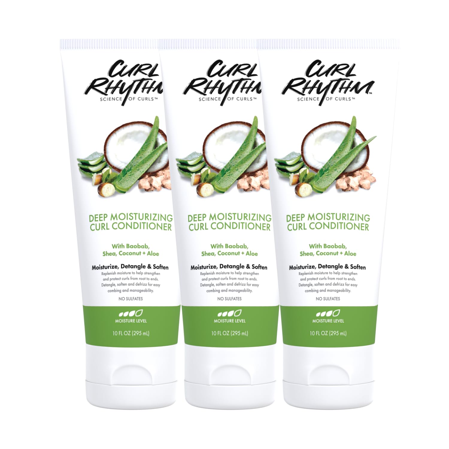 Deep Moisturizing Curl Conditioner for Curly Hair - Detangle, Soften & Frizz Free Shine with Shea Butter, Coconut & Aloe For Wavy, Kinky Coily Hair - Sulfate Free - 10 Fl Oz (3 Pack)