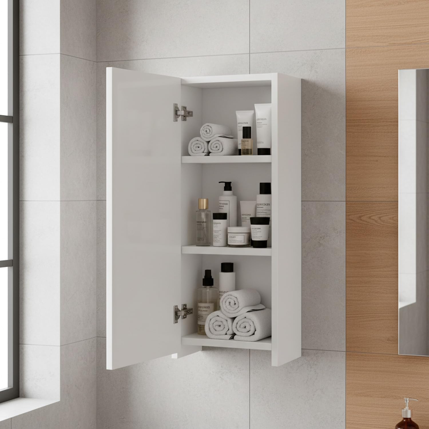 Arreditaly Pensile Bagno Sospeso Con Anta Reversibile E 2 Ripiani Regolabili Mobile Salvaspazio Da Parete In Melaminico Per Bagni Moderni E Piccoli Spazi 60 x 30 x 16 Cm Bianco