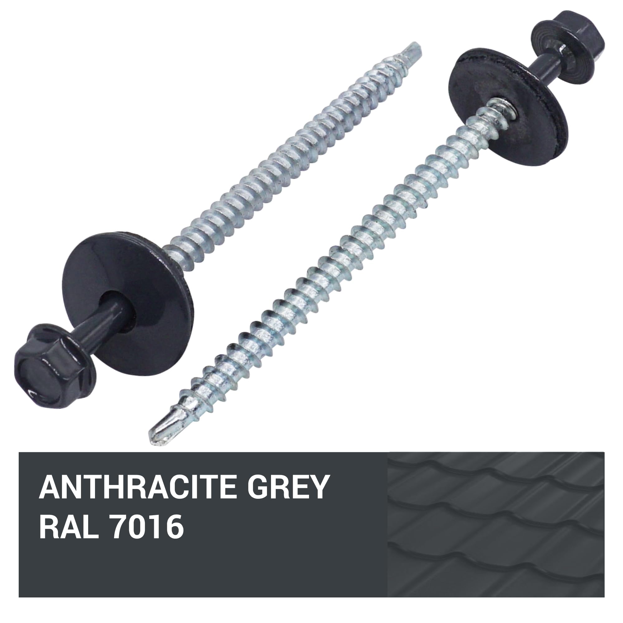 SKIR'CO (10 pcs) Painted Roofing Screws 4.8 x 80 mm, Hex Head, Self-Drilling Screws With EPDM Washers (Anthracite Grey, RAL 7016) - Image 4