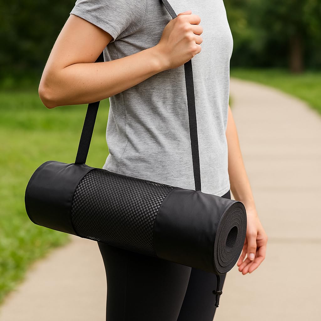 Tapis de Sport Epais 1,5 cm - Haute densité -Confort Articulations - Tapis sport – Antidérapant & Résistant – 183x61 cm – Avec Sangle + Sac de Transport – Idéal Pilates, Fitness, Tapis Yoga