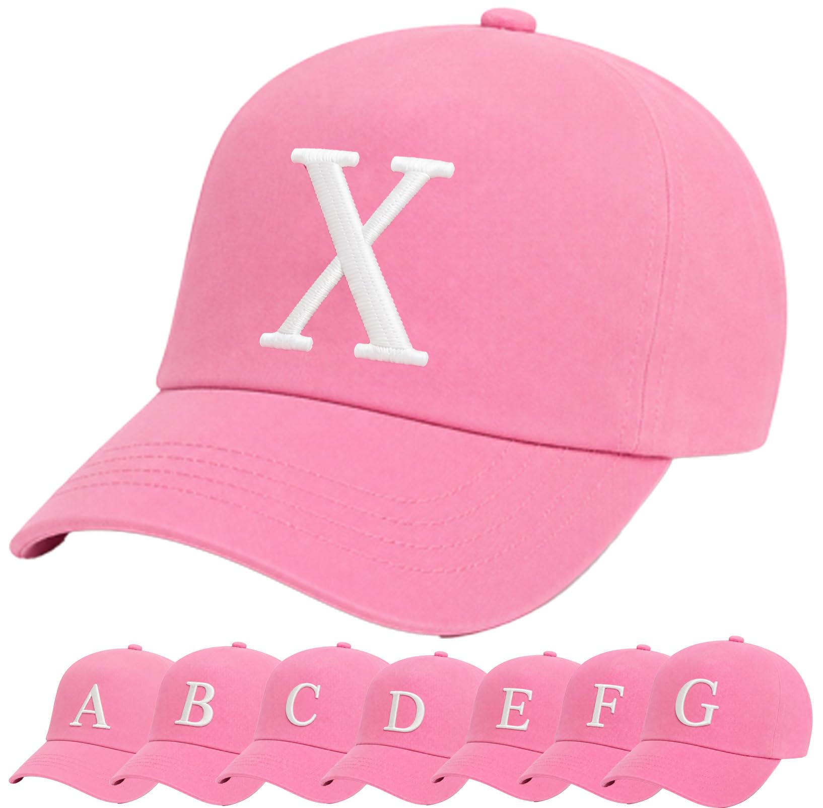 4sold Girls Baseball Cap Pink Kids Cap with Embroidered Letter A-Z, Adjustable Cotton Children School Kids Hat for Girls Age 4-12, Childrens Summer Sun