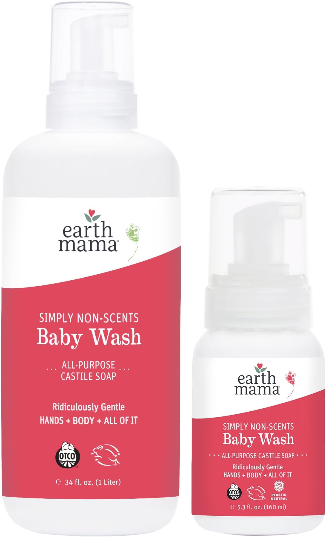 Earth MamaSimply Non-Scents Baby Wash Foaming Hand Soap Refill, Organic Unscented Body Wash for Sensitive Skin, Castile Soap with Coconut Oil, Shea Butter, Calendula, & Aloe, 5.3floz & Liter Refill