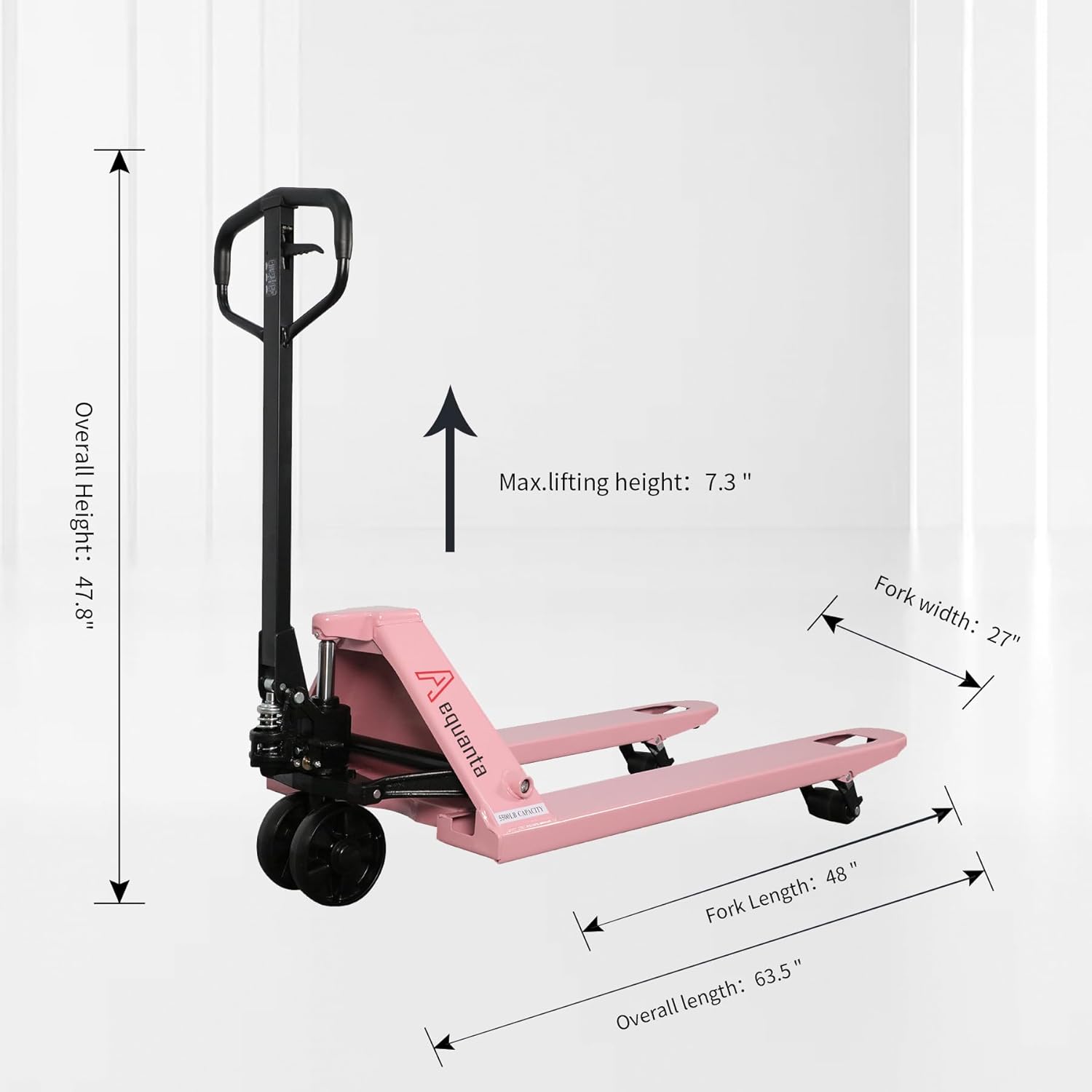 Pallet Jack with key dimensions highlighted