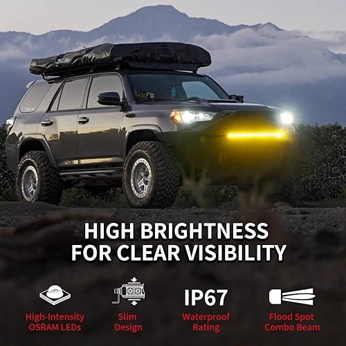 Miniatura 2 de Lasfit Barra de luz ámbar de 22 pulgadas, haz combinado de inundación de una sola fila, barra de luz LED amarilla para luz de conducción, barra de