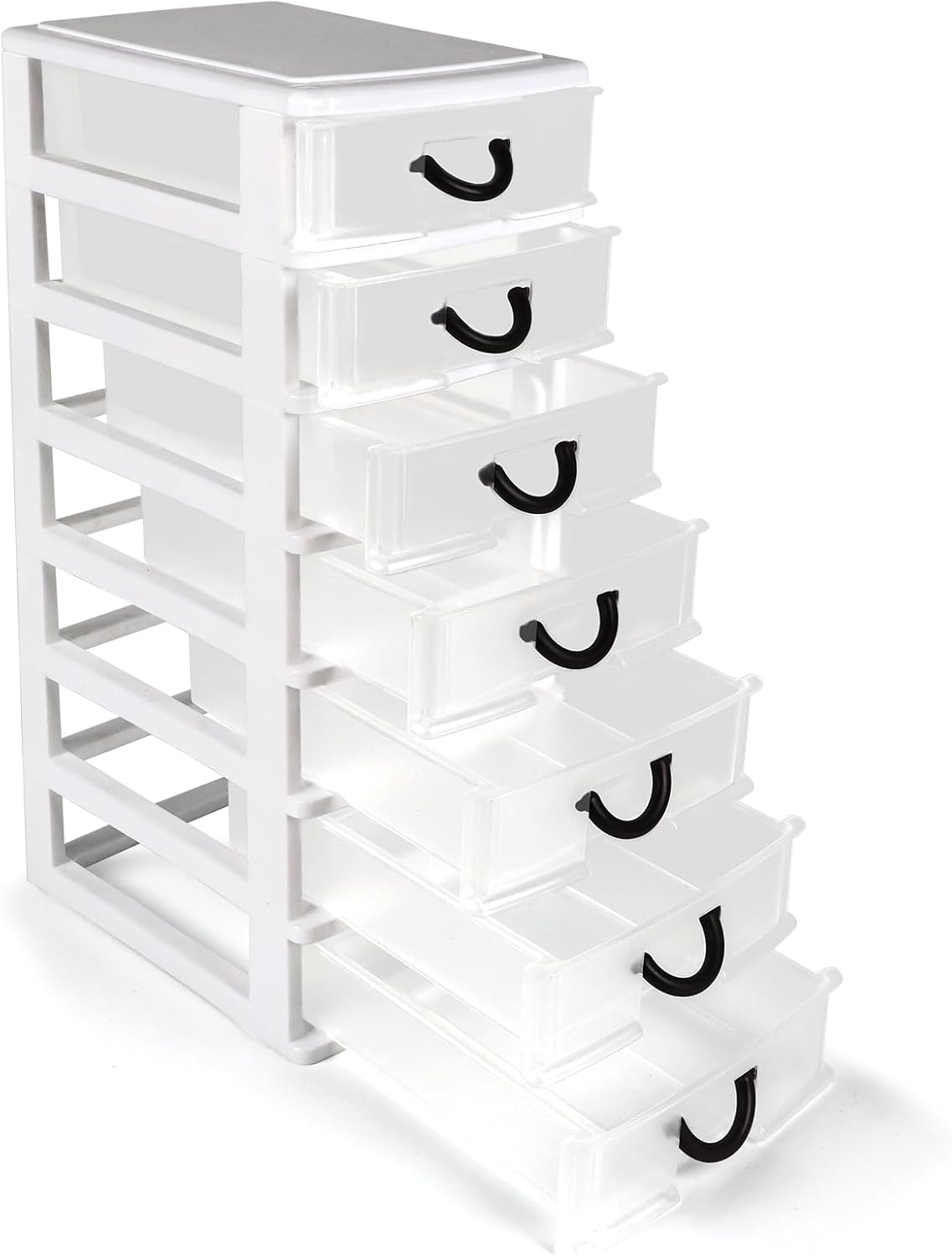 ArtVibes 7.1"x5.1"x13.2" Mini Drawer Organizer with 7 Clear Storage Drawers for Office, Makeup, Jewelry, White