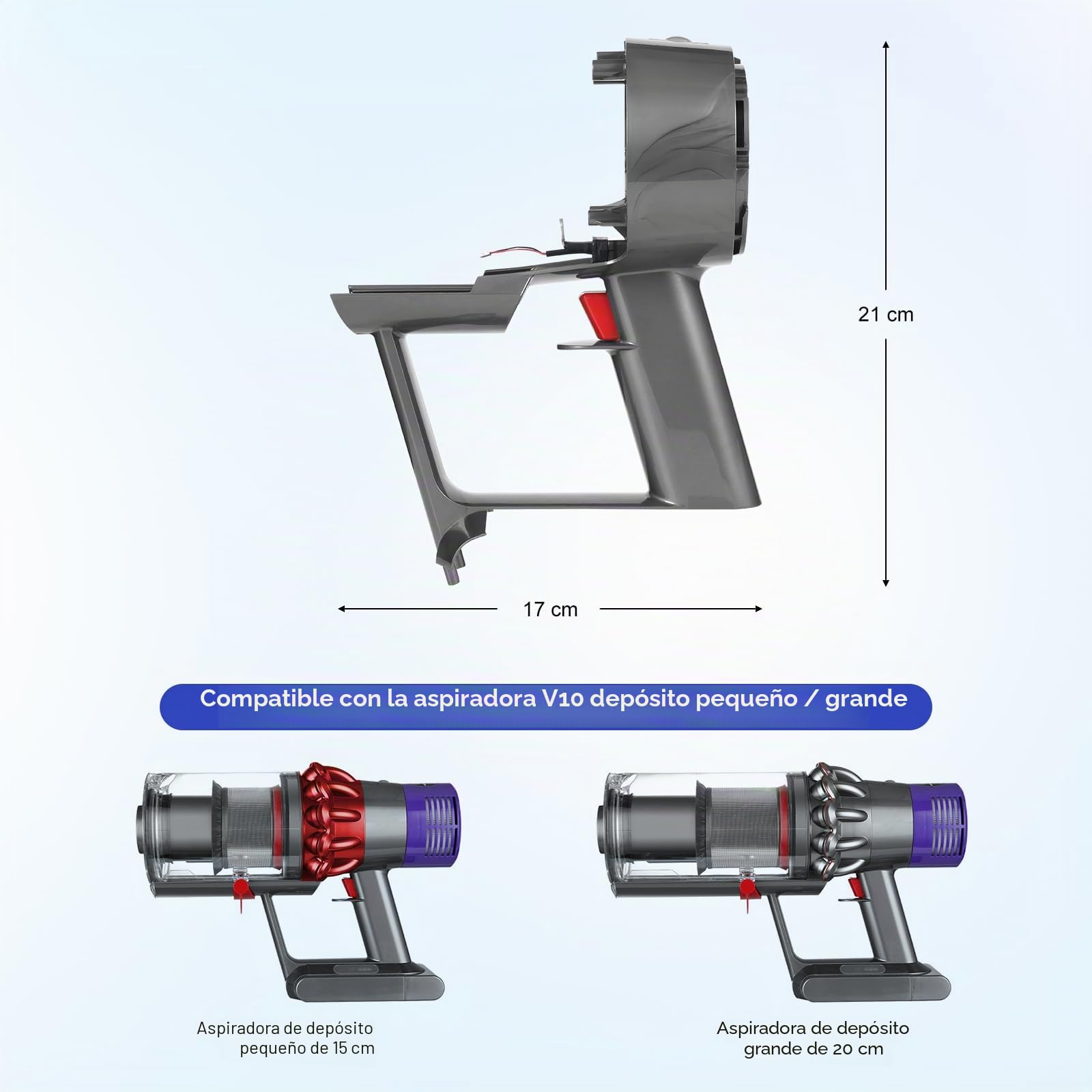 V10 Cuerpo principal compatible con Dyson V10 SV12, cuerpo principal de reemplazo para V10 Animal, Absolute, Mango del motor con V10 SV12 Conjunto del gatillo No.969875-02