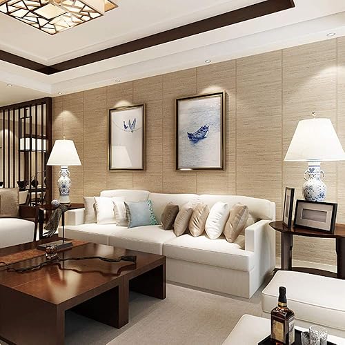 Miniatura 2 de DAWEI Papel tapiz de paja de imitación de PVC de grano de madera chino Cetro para restaurante, sala de estar, dormitorio, estudio, 1.73 pies de