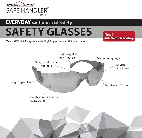 Miniatura 78 de SAFE HANDLER BISON LIFE Clear Lens Color Temple Safety Glasses One Size, Adult, Youth, Clear Protective Polycarbonate Lens Color Temple, Red, 96