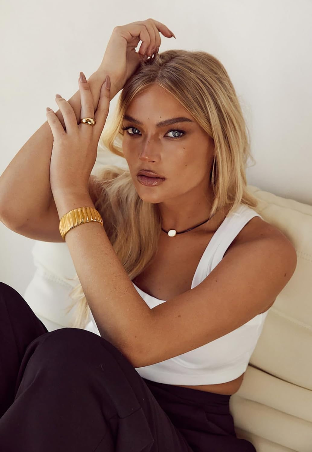 Chunky Gold Cuff Bangle Bracelet for Women Wide Twisted Texture Spring Clasp Open Thick Gold Bangle Jewelry for Party - Image 3