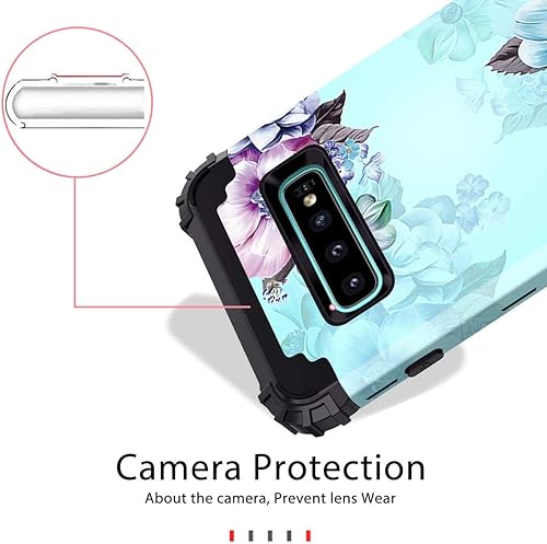 Miniatura 7 de Casetego - Funda para Samsung Galaxy S10, diseño floral de tres capas, muy resistente, antigolpes, de cuerpo completo