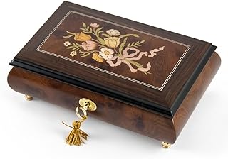 Classic Music Box Features 30 Note Nostalgic Design of A Floral Bouquet Tied - Jingle Bells