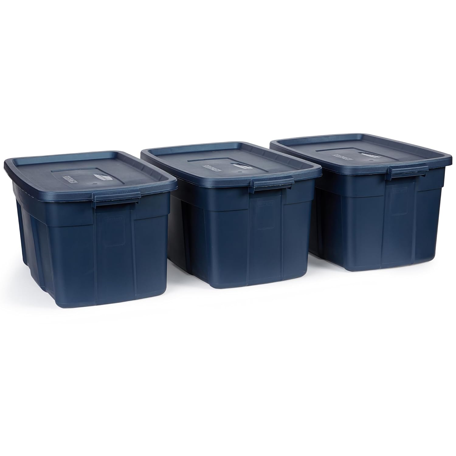 Rubbermaid Roughneck Tote 31 Gal 3 Pack Made in USA Dark Indigo Metallic Rugged Plastic Stackable Storage Bins