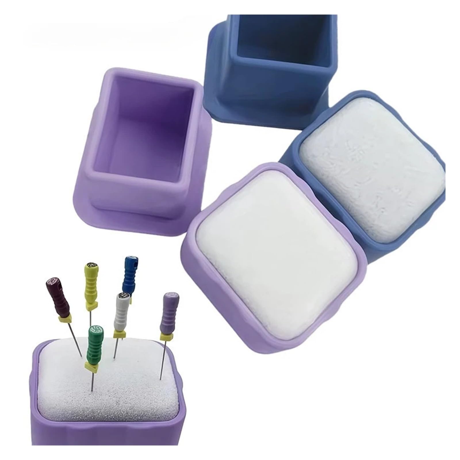 Stazione di pulizia dei file canalari sterilizzabile ad alta temperatura da 5 pezzi, custodia for supporto endodontico dentale for uso clinico(5Pcs Square Blue)