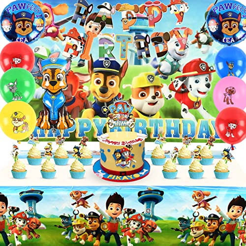 39 Stück Paw Dog Patrol Geburtstags Deko, Paw Dog Patrol Party Set, Paw Dog Patrol Party Dekoration, Happy Birthday Banner, Latex & Folie Luftballon,Cake Toppers, Tischdecken, Hintergrund Cover