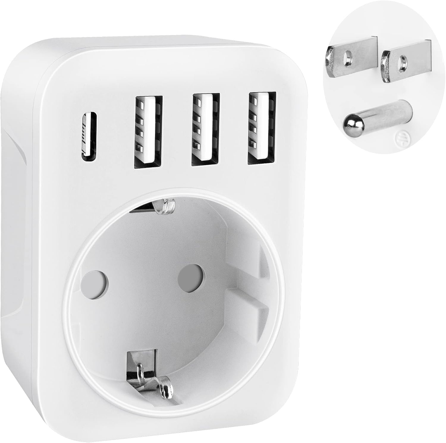 GlamPiece Reiseadapter USA Adapter, USA Deutschland Reisestecker mit 3USB 1USB C