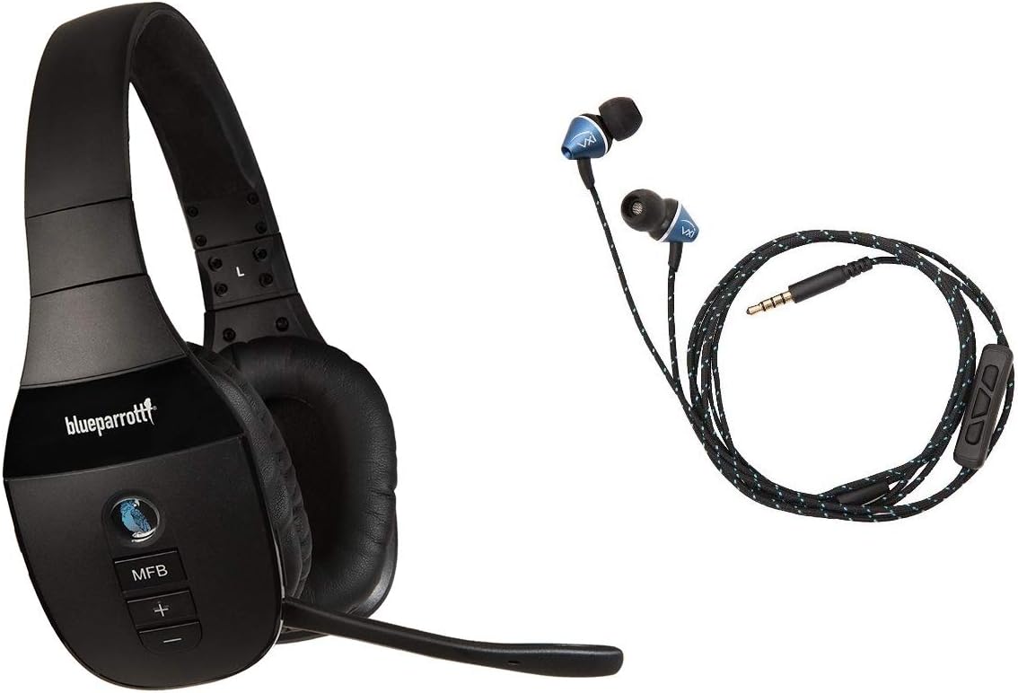 VXi BlueParrott S450-XT (203582) Hi-Fi Stereo & Xtreme Noise Suppression Bluetooth Headset with Wired Ear Buds (203720)