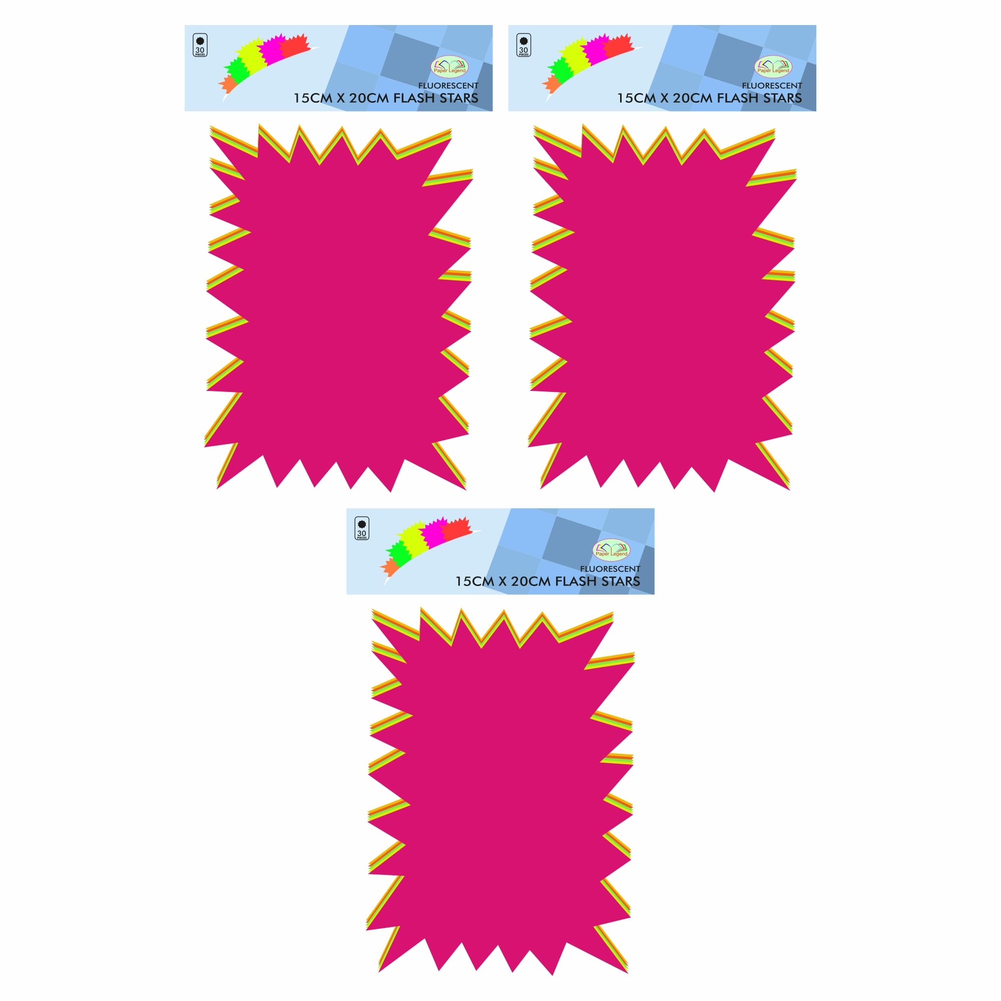 (90 Pcs) Neon Fluorescent Stars - Rectangular 15cm x 20cm Assorted Color 230 GSM Neon Flashes Card Retail Price Display Tags Boost Sales Label Starburst Signs