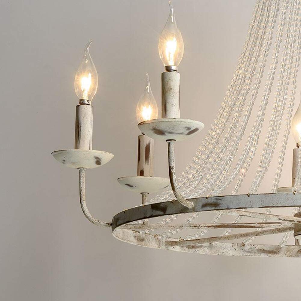 Żyrandol w stylu wiejskim w stylu vintage z kryształową girlandą, rustykalna lampa sufitowa do jadalni zardzewiałe wykończenie, Shabby Chic zawieszenie na wyspie kuchennej w stylu wiejskim - biały r