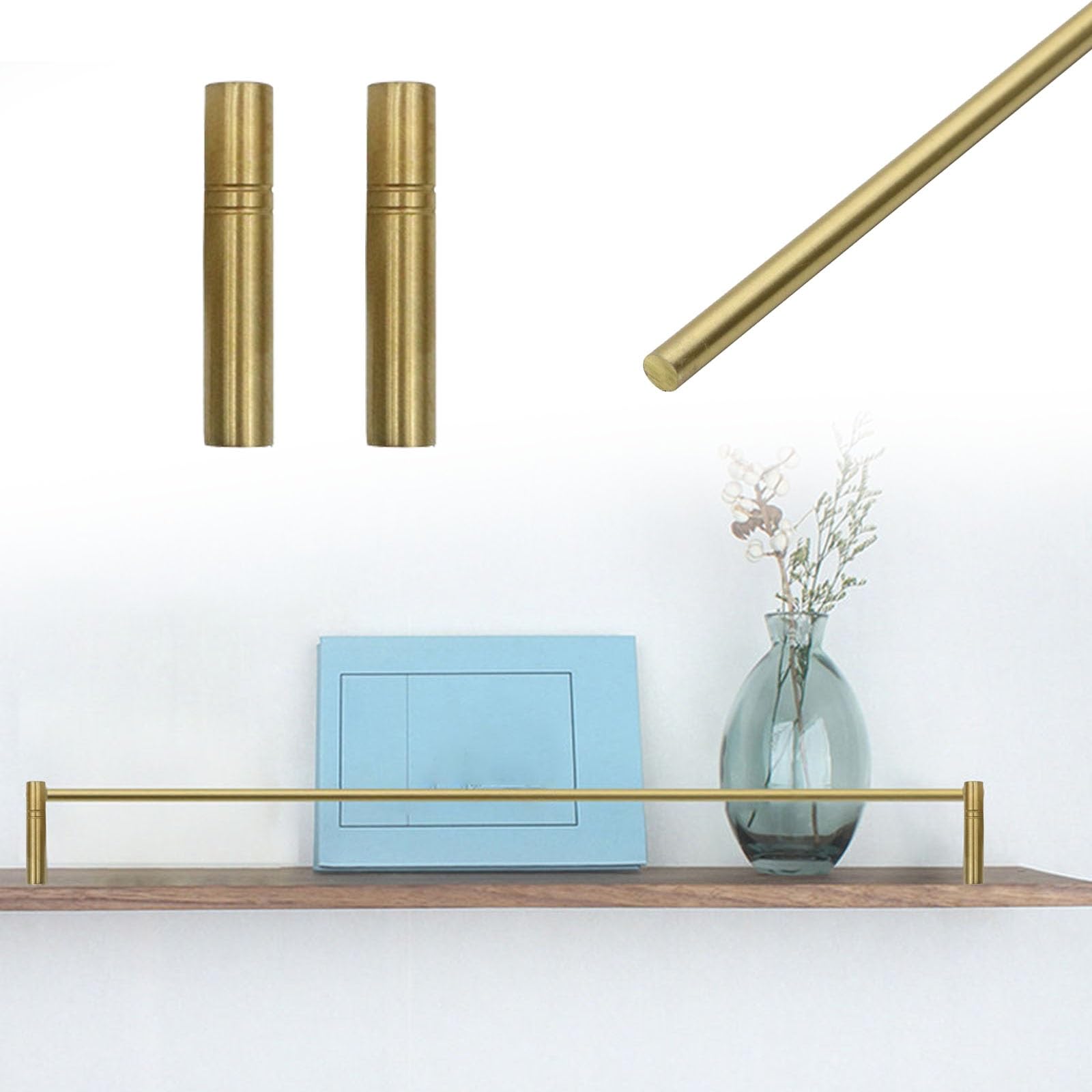 Wdjbpsh Style A Antique Brass Gallery Rail Kit For Shelves, 12 16 18 24 30 38 In Edge Protection Rod For Glassware Collectibles Barrier, Anti-Fall(,22In/56Cm)