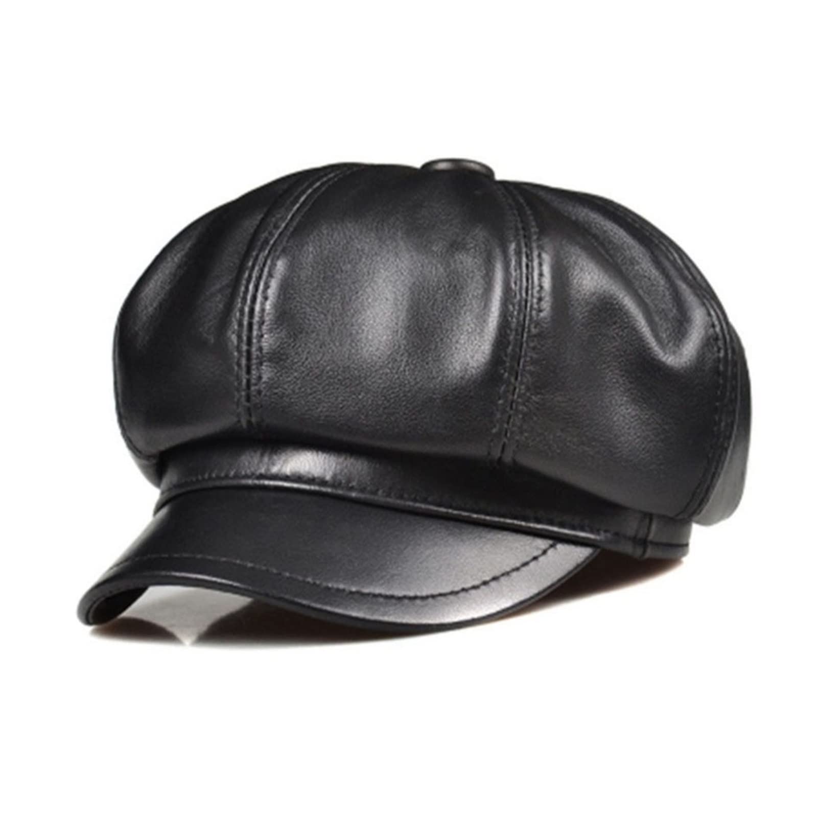 Prawdziwej Skóry Mężczyźni Kobiety Newsboy Cap Męskie Beret Vintage Hig-H Qua-Lity Męska Kobieta Czarna Ośmiawista Czapka