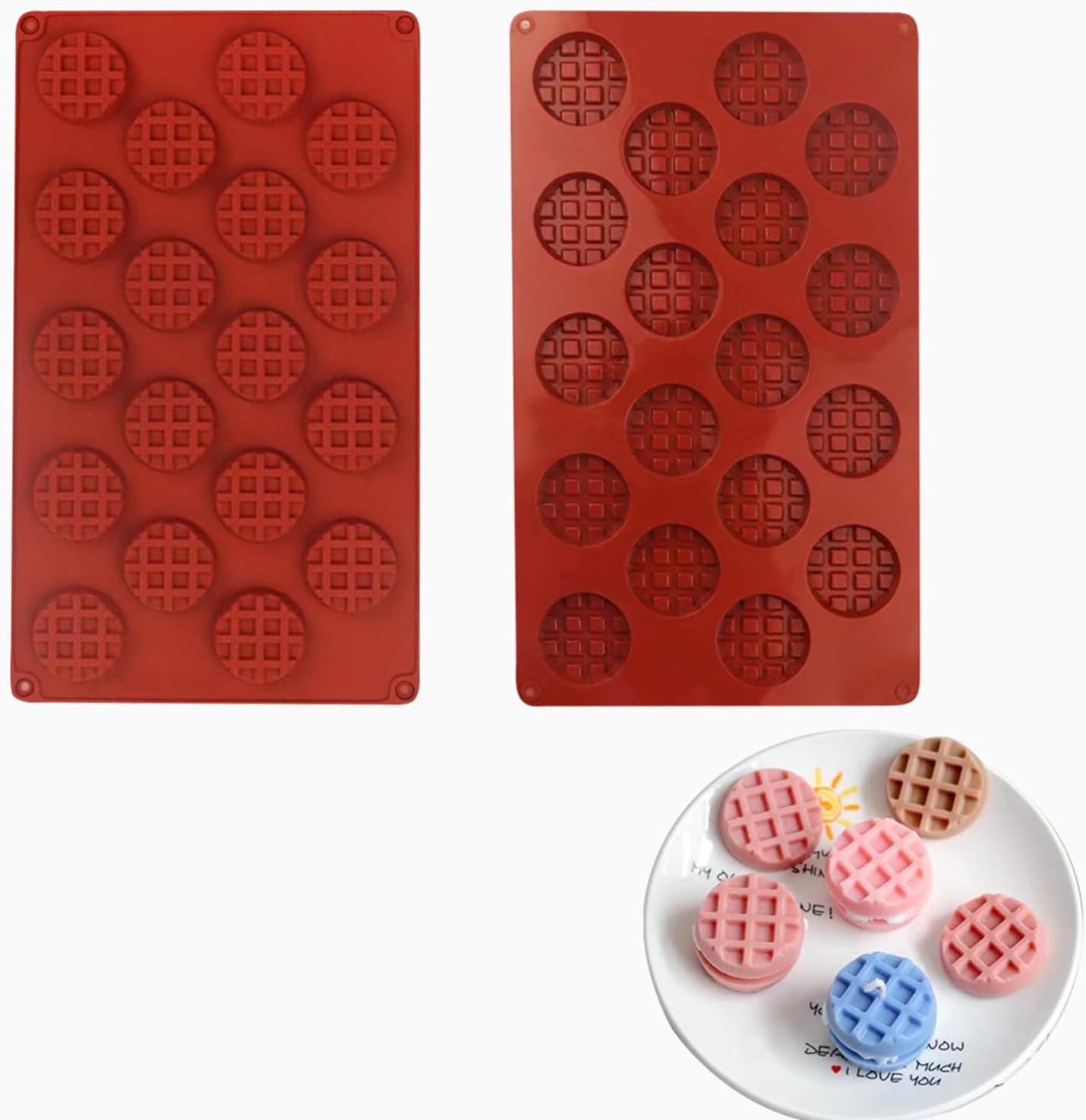 HYCSC Silicone Waffle Mold, 18 Cavities Mini Round Waffle