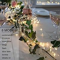 Vista 2 de Guirnalda de luces impermeables para decoración de cascada, 10 hebras 200 LED guirnalda de luces de hadas de batería luces de alambre plateado