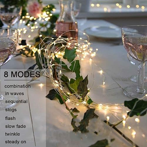 Miniatura 2 de Guirnalda de luces impermeables para decoración de cascada, 10 hebras 200 LED guirnalda de luces de hadas de batería luces de alambre plateado para