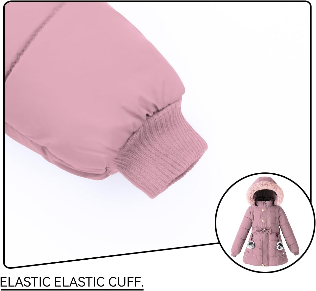 Girls Winter Dress Coats Faux Fur Hooded Fleece Jackets Waterproof Parka Outwear - Image 5