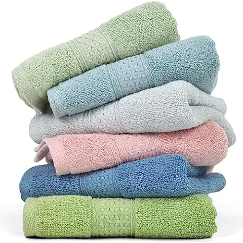 Cleanbear Hand Towel Face Towel Set,100% Cotton, Assorted Colors Hand Towels, Size 29" x 13", 6-Pack 6 Colors Cover