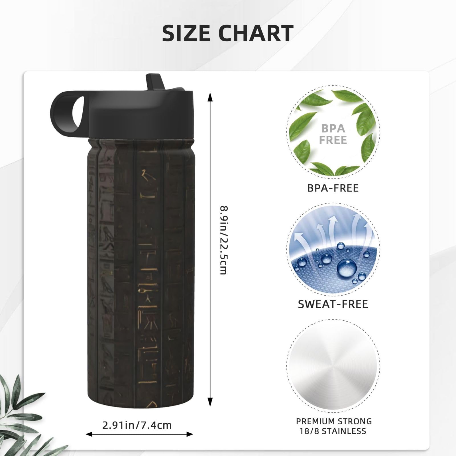 Thermobecher, Motiv: antiker ägyptischer Hieroglyphe, 530 ml, isolierter Wasserkocher, Reisebecher, Sport-/Fitnessflasche