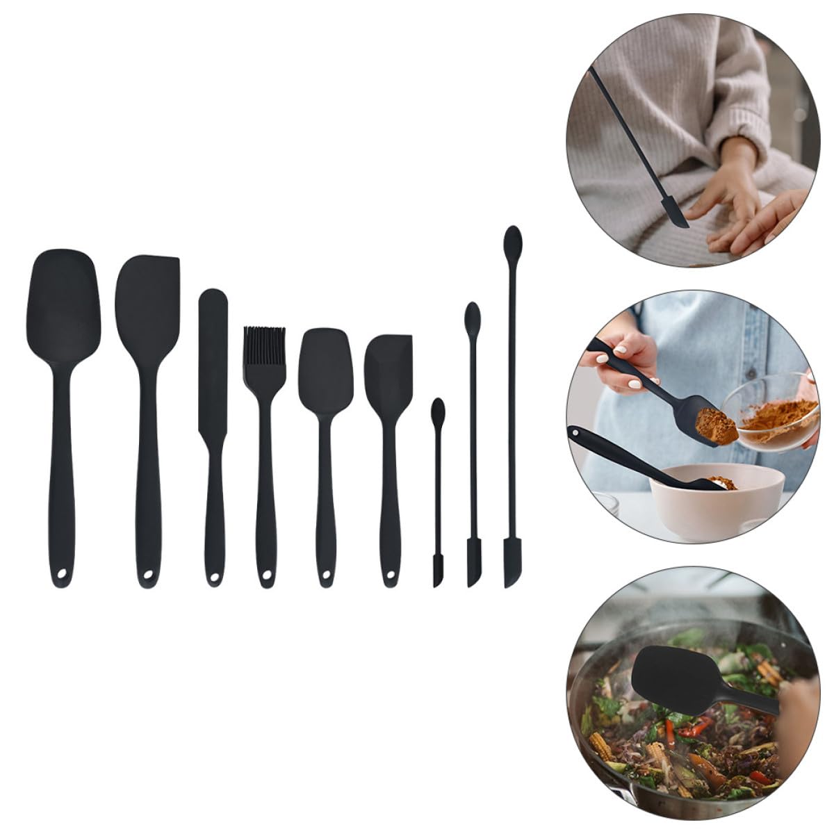 STOBAZA Utensilios de Cocina Prácticos Juego de 9 y Untar Crema Espátulas de Silicona Negras Ligeras para Raspar Mermelada para Hacer Pasteles Suaves
