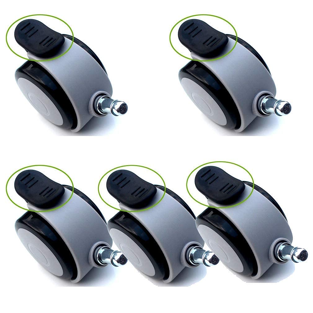 XHALERY Juego de 5 Ruedas de Placa Ruedas para Silla de Oficina con Frenos Ruedas para Muebles de Poliuretano de 25 ", Rueda para Silla de computadora de Repuesto, Capacidad 140 kg, Proteg