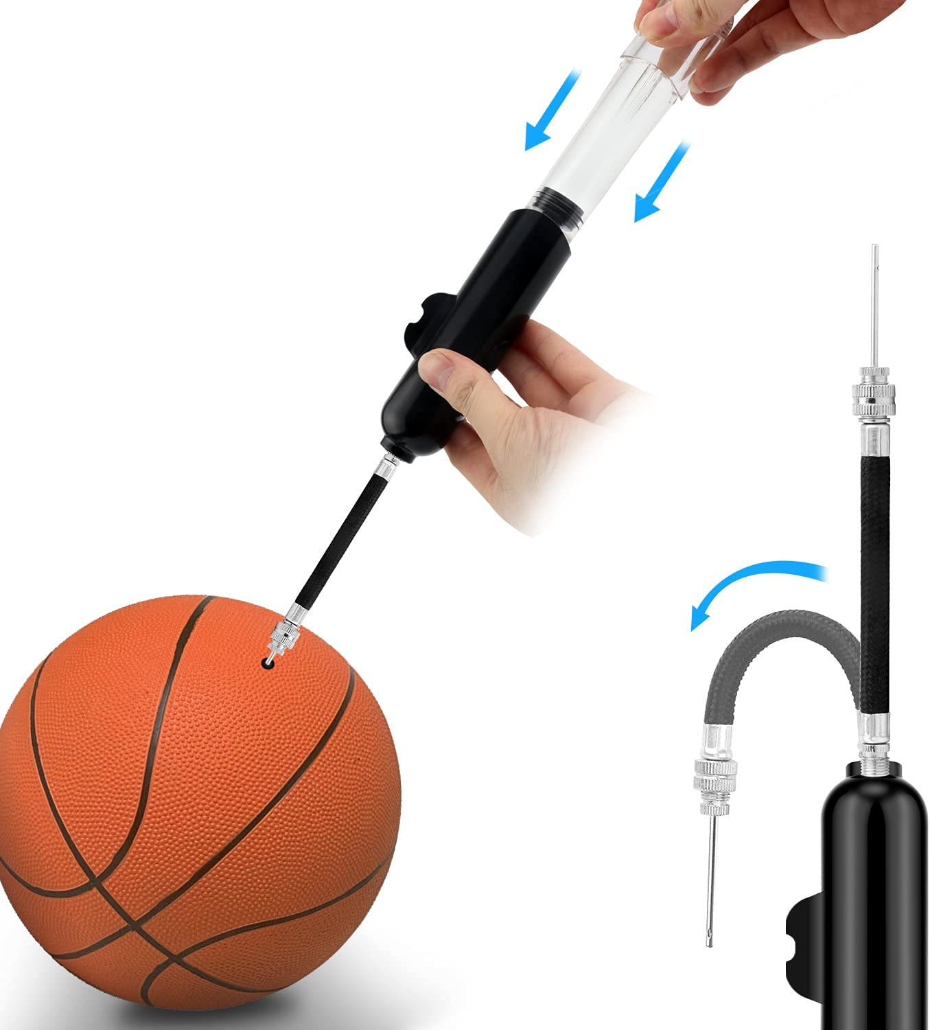 medical syringe inflating basketball valve with rubber adapter
