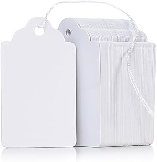 Uniclife 200 Pcs 4.5 cm White Labels for Prices, White Price Display Tag for Pricing Clothing Jewelry Gifts Blank Hang Tag Merchandise Marking Tags, Gift Tags with String, 4.6×2.5cm
