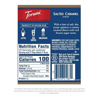 Torani Salted Caramel Flavored Drink Syrup, 25.4 fl oz, 4 Pack