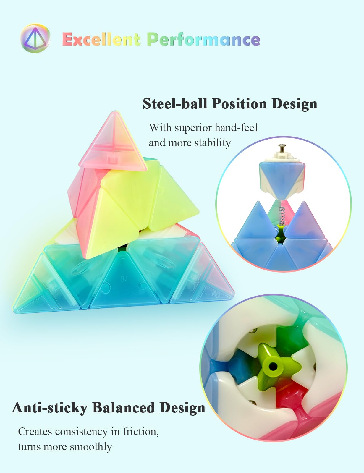 ROXENDA Speed Cube Set, [3 Pezzi] Cube Set con Cubo Magico di 2x2 3x3 Piramide, Durevole e Colori Vividi - Tornitura Facile e Giocare Liscio (Gelatine)