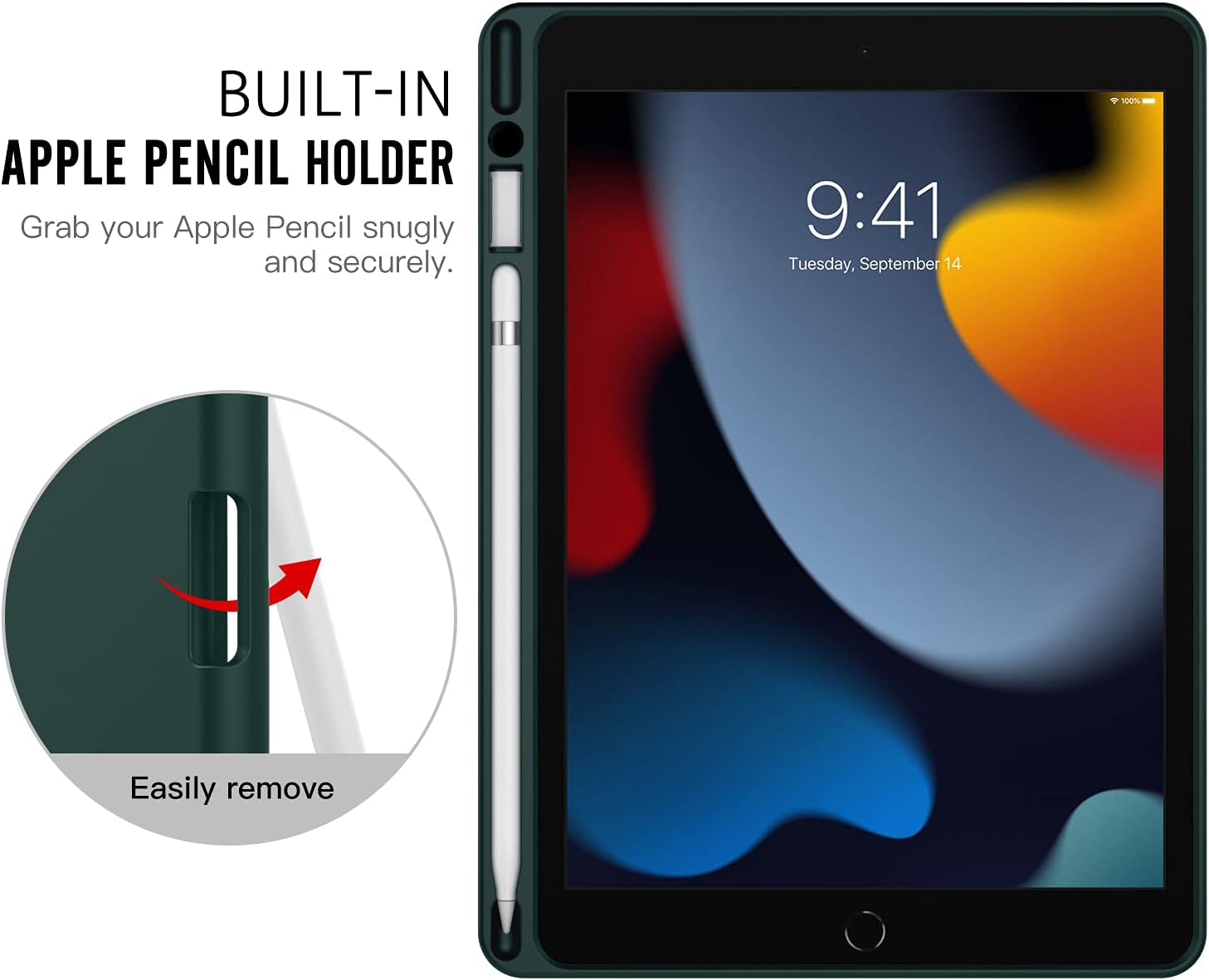 MoKo iPad 10.2 Case iPad 9th Generation 2021 / 8th Generation 2020 / 7th Generation 2019 Case with Pencil Holder, Soft TPU Smart Stand Back Cover Case for iPad 10.2 inch, Auto Wake/Sleep,Night Green