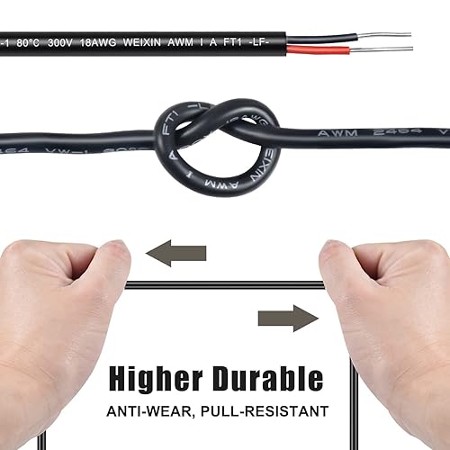 Miniatura 3 de Cable de cobre estañado aislado de PVC sólido de calibre 18 y 2 núcleos, longitud del cable de 100 pies, cable rojo y negro para iluminación LED